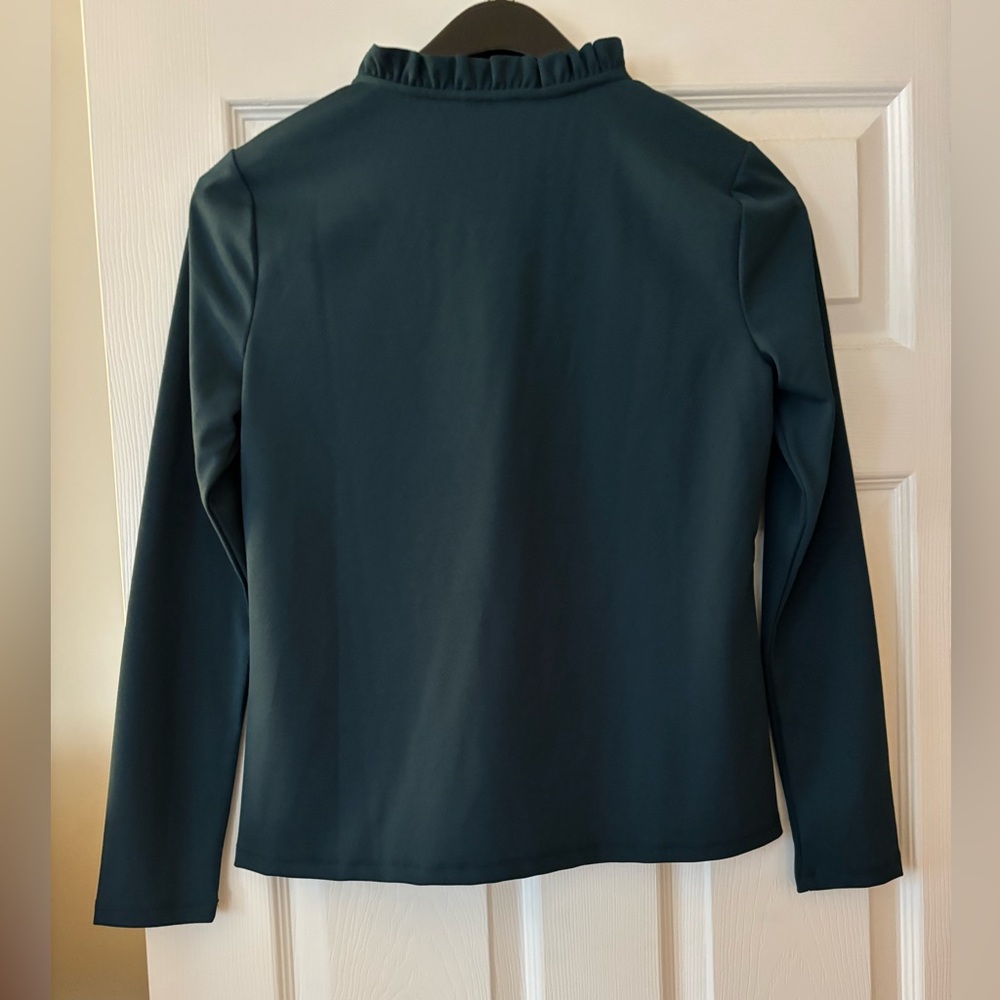 Ann Taylor NWT Dark Teal Ruffle Neck Blouse - Picture 2 of 2